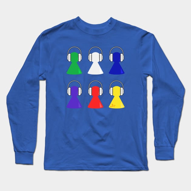 Game Pieces Wearing Headphones Long Sleeve T-Shirt by JessiT